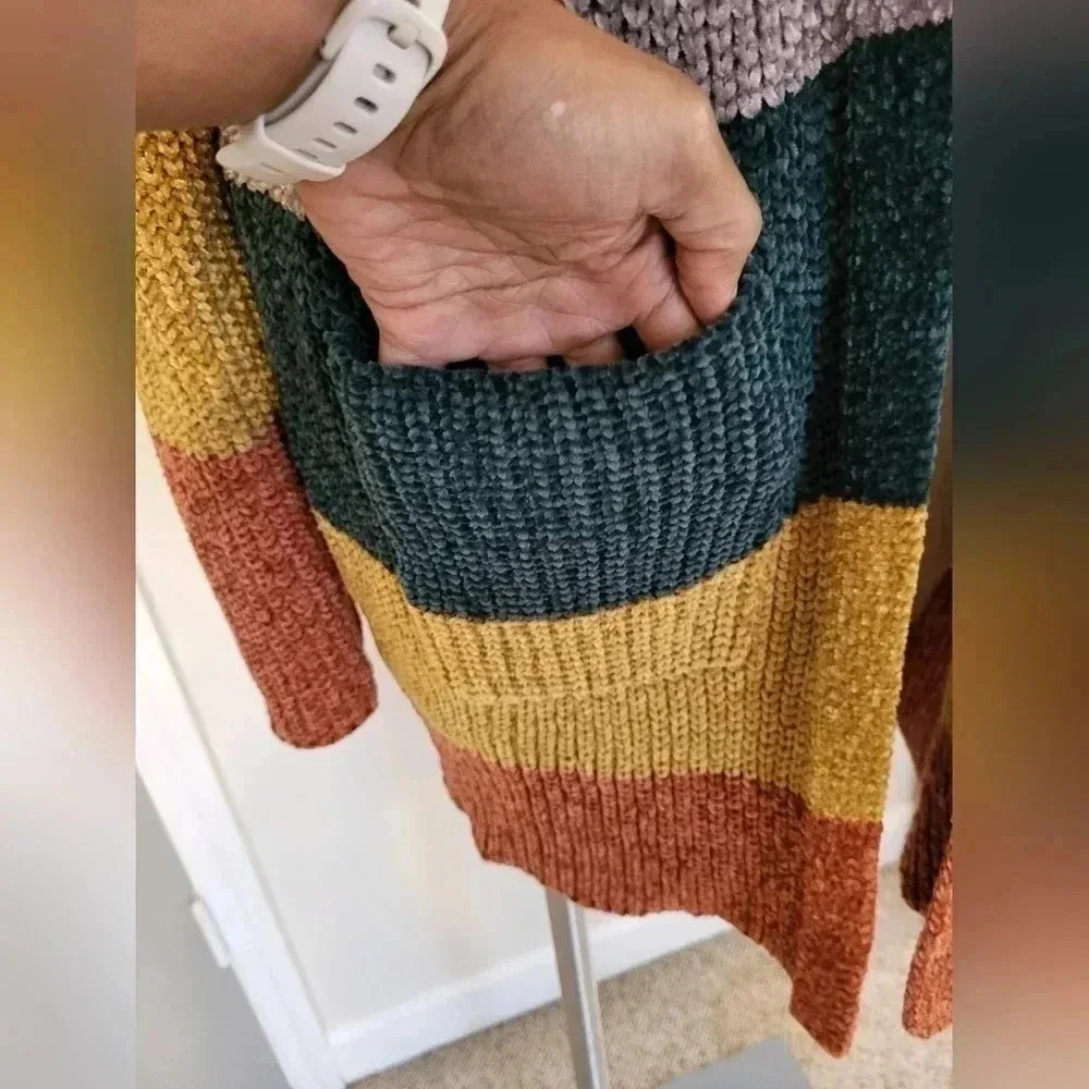 Oddy Multicolored Striped Colorblock Open Front S… - image 6